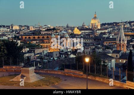 Rome city skyline with historical architectures viewed from Pincio Hill terrace. Italy. Stock Photo