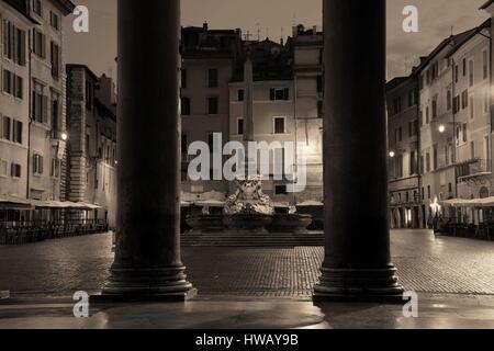 Street view from Pantheon at night. It is one of the best-preserved Ancient Roman buildings in Rome, Italy. Stock Photo