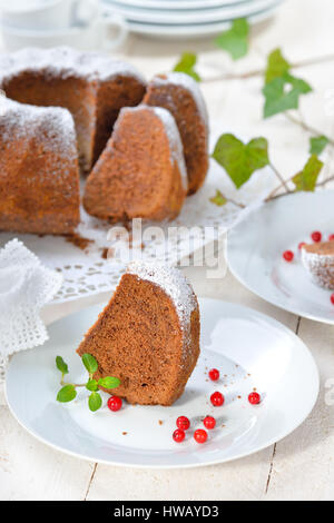 Freshly baked ring-shaped cake with chocolate, so called 'Gugelhupf' in Austria and Germany Stock Photo