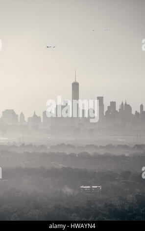 New York City silhouette with skyscrapers and skyline in black and white Stock Photo