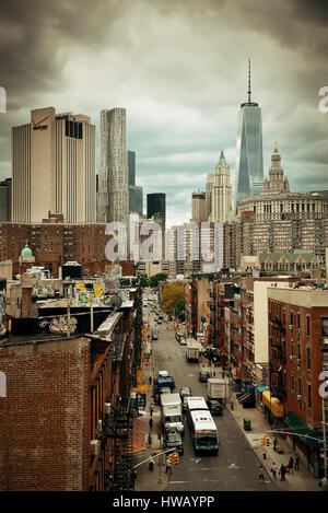 NEW YORK CITY - AUG 15: Chinatown street view August 15, 2014 in Manhattan, New York City. It is one of the largest and oldest ethnic Chinese communit Stock Photo