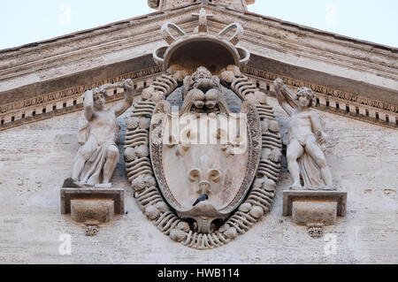 Coat-of-arms of France on the facade of Chiesa di San Luigi dei Francesi - Church of St Louis of the French, Rome, Italy Stock Photo