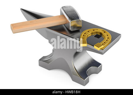 anvil with horseshoe, 3D rendering isolated on white background Stock Photo