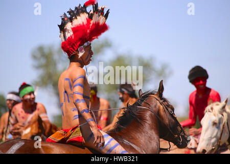 Native American Indians Crazy Horse Battle of Little Big Horn Custer's Last Stand reenactment actor on horseback Stock Photo