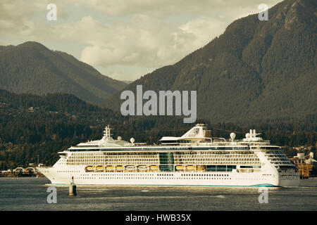 VANCOUVER, BC - AUG 17: Cruise ship in sea on August 17, 2015 in Vancouver, Canada. With 603k population, it is one of the most ethnically diverse cit Stock Photo