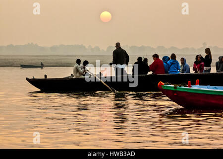 Early morning boat ride, Varanasi, India Stock Photo
