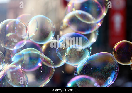 soap bubbles fly on the air Stock Photo