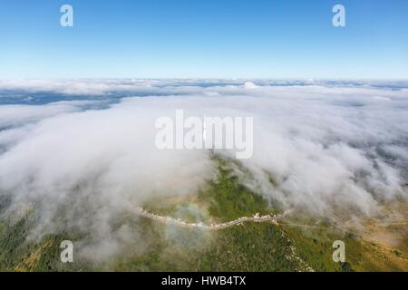 France, Puy de Dome, Orcines, clouds over the Puy de Dome (aerial view) Stock Photo