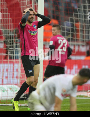 Cologne, Germany March 18, 2017, Bundesliga matchday 25 1. FC Koeln - Hertha BSC:  Vedad Ibisevic (Hertha) lifts his arms.           © Juergen Schwarz/Alamy Live News Stock Photo