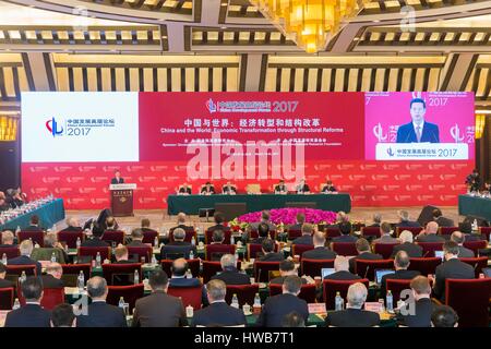 Beijing, China. 19th Mar, 2017. Chinese Vice Premier Zhang Gaoli speaks at the opening ceremony of the China Development Forum (CDF) 2017 in Beijing, capital of China, March 19, 2017. Credit: Cui Xinyu/Xinhua/Alamy Live News Stock Photo