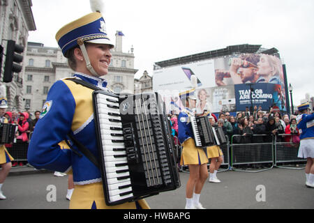 London, UK. 19 March 2017. Mayobridge marching band from County Down  perform at the Saint Patricks Day parade in London Credit: amer ghazzal/Alamy Live News Stock Photo