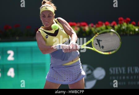 19 March, 2017: Svetlana Kuznetsova (RUS) in action against Elena Vesnina (RUS) during the BNP Paribas Open at Indian Wells Tennis Garden in Indian Wells, California John Green/CSM Stock Photo