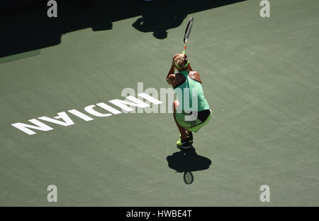 19 March, 2017: Elena Vesnina (RUS) reacts to defeating Svetlana Kuznetsova (RUS) during the BNP Paribas Open at Indian Wells Tennis Garden in Indian Wells, California John Green/CSM Stock Photo