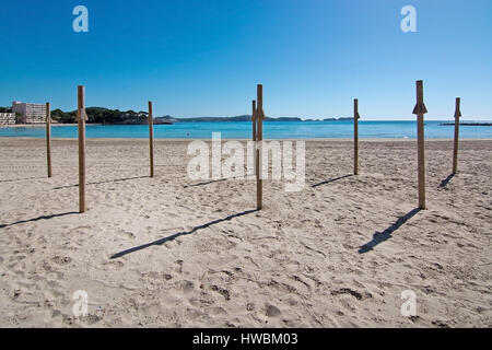 PAGUERA, MALLORCA, SPAIN - MARCH 10, 2017: Paguera spring beach sunshine and water on March 10, 2017 in Paguera, Mallorca, Spain. Stock Photo
