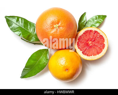 grapefruits isolated on white background, top view Stock Photo