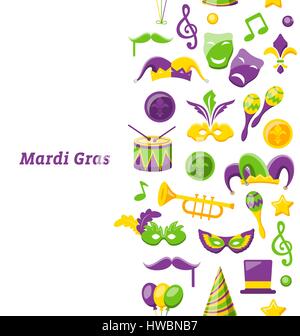 Greeting Invitation for Mardi Gras and Carnival , Seamless Texture, Fat Tuesday Stock Vector
