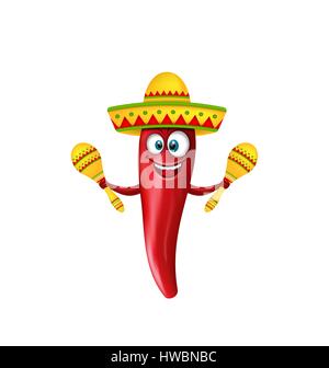 Festive Smiling Chili Pepper with Maracas Stock Vector