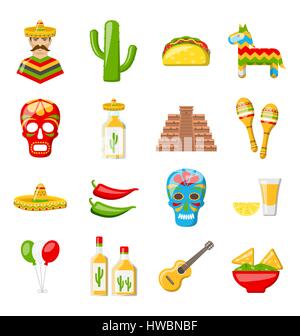 Set of Mexico Icons Isolated on White Background Stock Vector