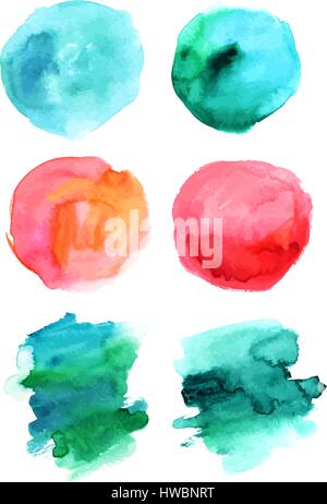 Set of abstract watercolour stains in various hues, vector Stock Vector