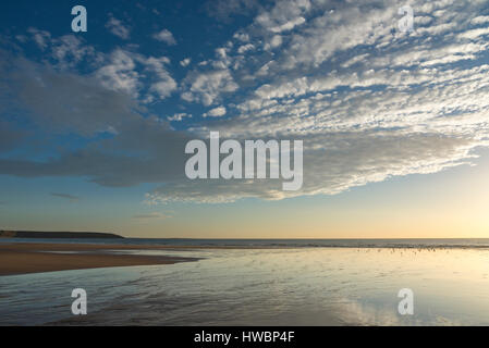 Pecaeful morning at Filey Bay on the coast of North Yorkshire, England. Stock Photo