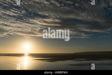 Stunning sunrise over the sea at Filey Bay on the coast of North Yorkshire, England Stock Photo