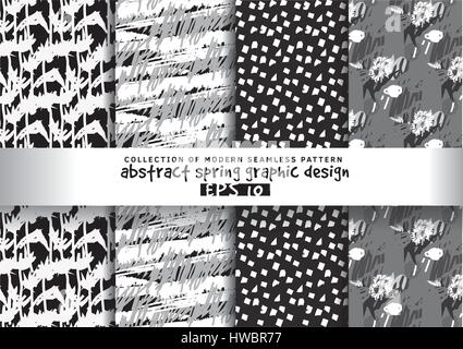 Set spring floral background grayscale seamless pattern. Stock Vector