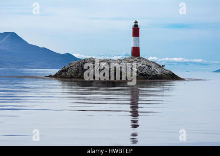 Lighthouse Les eclaireurs in Beagle Channel near Ushuaia Stock Photo