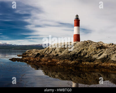 Lighthouse Les eclaireurs in Beagle Channel near Ushuaia Stock Photo