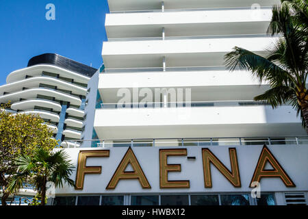 Miami Beach Florida,Faena District,Collins Avenue,Faena Hotel,Faena House,hotel,condominium residences,building,exterior,sign,balcony,luxury 5 star,FL Stock Photo