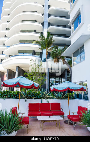 Miami Beach Florida,Faena District,Collins Avenue,Faena Hotel,Faena House,hotel,condominium residences,patio,umbrella,FL170205024 Stock Photo