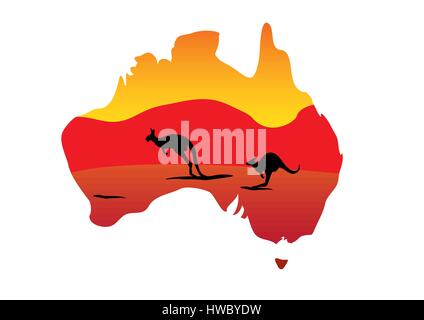 Australia map and two hopping kangaroo on white background Stock Vector