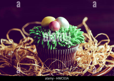 Easter eggs on the cup cake,selective focus Stock Photo
