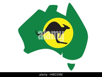 green map of Australia with kangaroo in front of moon Stock Vector