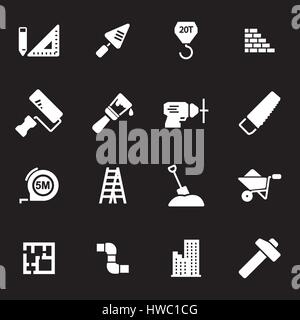 Vector white construction icons set on black background Stock Vector