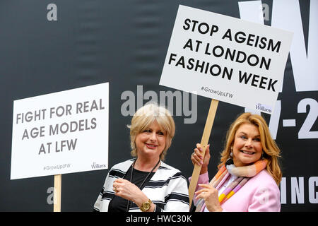 Former Sun Page 3 model Jilly Johnson joins Jane Felstead as models all over the age of 45 protest against age discrimination, calling for a wider use of older models on the catwalk.  Featuring: Jane Felstead Where: London, United Kingdom When: 17 Feb 201 Stock Photo