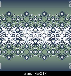 Arabesque lace damask seamless border floral decoration print for design template vector. Eastern style pattern. Ornamental illustration for invitatio Stock Vector