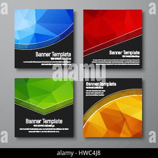 Design square web banners. Templates with gold, blue, red and green polygon on an abstract background. Vector illustration. Set Stock Vector
