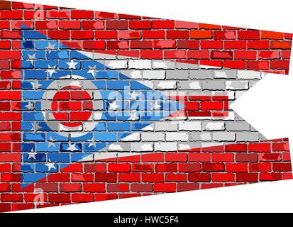 Flag of Ohio on a brick wall - Illustration,  The flag of the state of Ohio on brick textured background Stock Vector