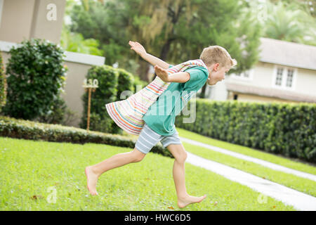 Boy dressed up like superhero Stock Photo