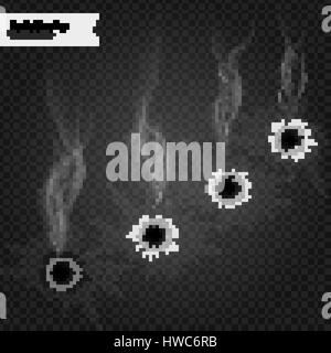 Bullet holes with smoke. Vector Isolated. Really transparent effect. Stock Vector