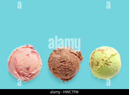 Ice cream balls on a blue background Stock Photo