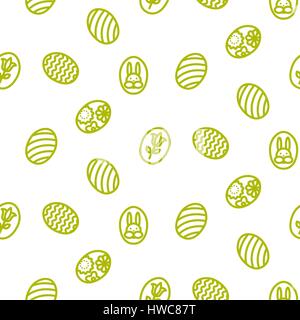Easter outline icon seamless vector pattern. Line green style monochrome eggs background. Stock Vector