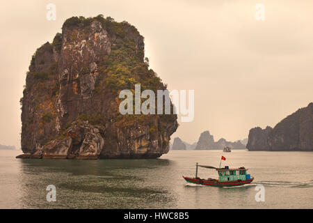 Halong Bay, Vietnam, limestone outcrops rise from the South China sea