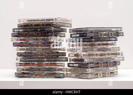 Stack of old audio cassettes Stock Photo