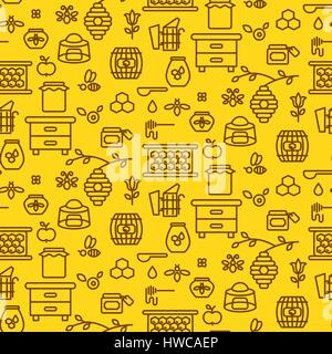 Honey outline icon seamless vector pattern. Line style monochrome beekeeping background. Stock Vector