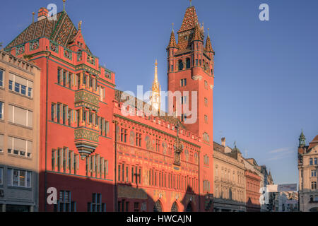 View of the  Town Hall on the Marktplatz in Basel, Switzerland. Stock Photo