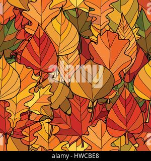 abstract doodle autumn leaves seamless pattern Stock Vector