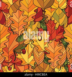 abstract doodle autumn leaves seamless pattern Stock Vector