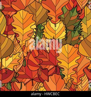 abstract doodle autumn leaves seamless pattern Stock Vector