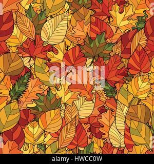 abstract doodle autumn leaves seamless pattern Stock Vector